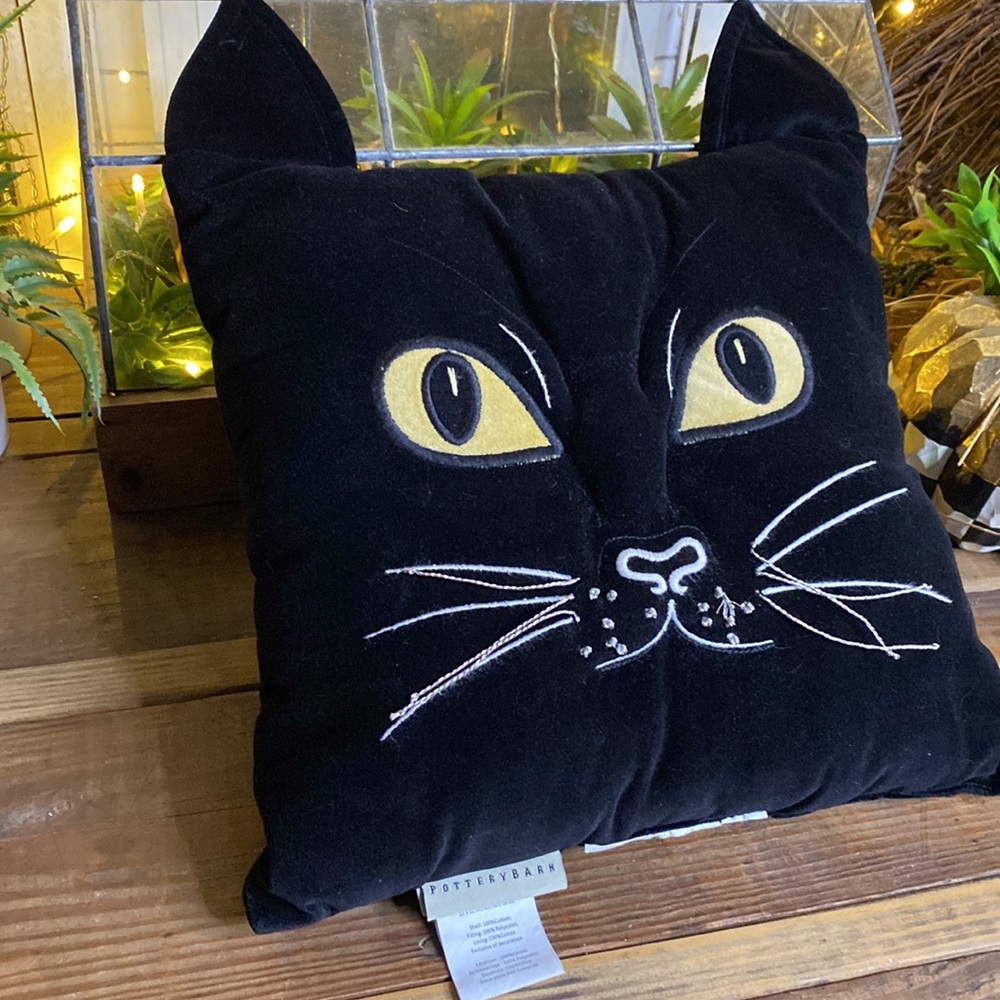 Pottery Barn Magic Cat Throw Pillow Retired & Rare 2015 Halloween Collection🐈‍⬛ - Picture 6 of 16